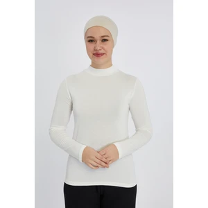 Manolyaşal Hafif Uzun Kollu Balıkçı Yakalı Organik Kadın Body - Ekru - L-XL