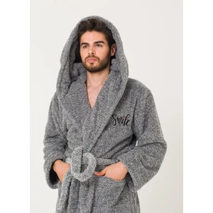 Welsoft Uzun Kapüşonlu Lacivert Erkek Peluş Sabahlık