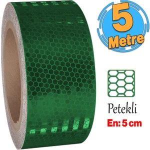 Yapışkanlı Gece Parlayan Reflektörlü 5 cm Reflektif Ikaz Bandı 5 Metre Koyu Yeşil Renk Şerit Bant