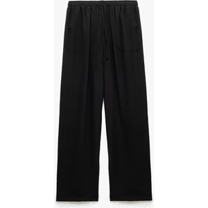 Beli Bağcıklı Geniş Paça Cepli Viskon Karışımlı Pantolon