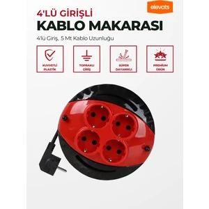 Premium Makaralı Uzatma Kablo 4 Lü 5 Metre 3X1 mm 3000 Watt