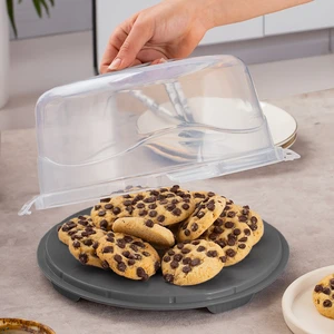 1091 Antrasit Yuvarlak Kek Pasta Börek Saklama Kabı - Kilitli Kapaklı Taşıma Fanusu 25 cm