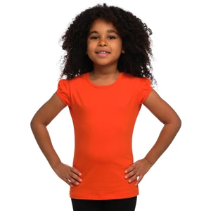 Turuncu Basic Kız Çocuk Sıfır Yaka Karpuz Kol Tişört