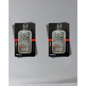 Sertifikalı 2 Adet 50 Gr Külçe Gümüş 999 Ayar