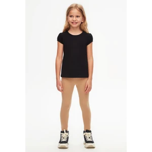 Siyah Basic Kız Çocuk Sıfır Yaka Karpuz Kol Tişört