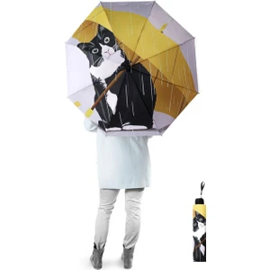 Sarı Şemsiyeli Kedi Yarasa Model 8 Telli Rüzgara Dayanıklı Manuel Şemsiye MARLUX378R01
