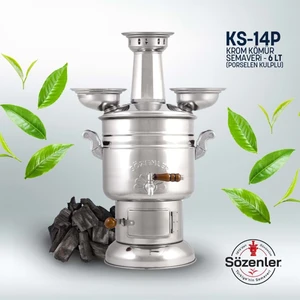 6 lt Porselen Kulp Çelik Odunlu Kömürlü Piknik Semaver