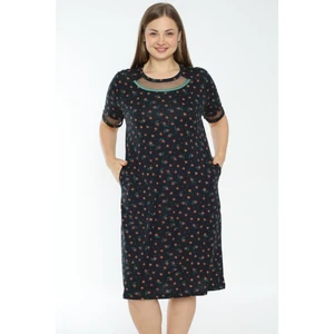 Intensive Collection Desenli Kısa Kollu Tül Detaylı Büyük Beden Pamuklu Elbise