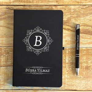 Kişiye Özel Isimli Siyah Ajanda Not Defteri ve Kalem Seti 2413B02