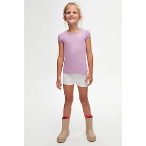 Lila Basic Kız Çocuk Sıfır Yaka Karpuz Kol Tişört