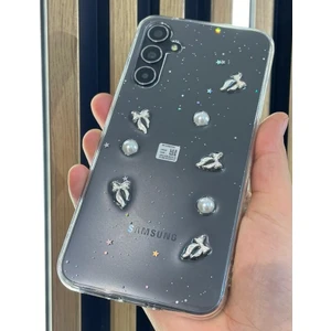 Samsung A24 - A34 - A54 Kurdele Desenli Simli Işıltılı Desenli Şeffaf Desenli Silikon Kılıf