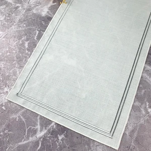 Beyaz Renkli Simli Gri Çift Çizgi Nakışlı 40 x 110  cm  Keten Efektli Runner