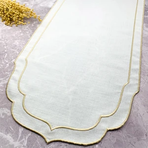 Krem Bej Renkli Çift Sargı Nakışlı 40 x 140  cm  Keten Efektli Runner