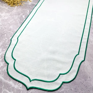Yeşil Renkli Çift Sargı Nakışlı 40 x 140  cm  Keten Efektli Runner
