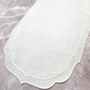 Beyaz Renkli Çift Sargı Nakışlı 40 x 140  cm  Keten Efektli Runner