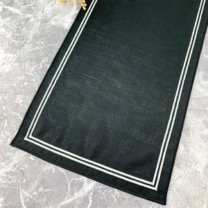 Siyah Renkli Beyaz Çift Çizgi Nakışlı 40 x 110  cm  Keten Efektli Runner