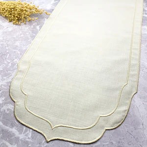 Krem Bej Renkli Bej Çift Sargı Nakışlı 40 x 140  cm  Keten Efektli Runner