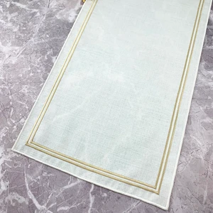 Beyaz Renkli Krem Kapuçino Çift Çizgi Nakışlı 40 x 110  cm  Keten Efektli Runner