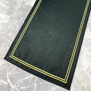 Siyah Renkli Simli Gold Çift Çizgi Nakışlı 40 x 110  cm  Keten Efektli Runner