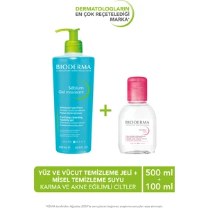 Bioderma sebium Foaming Gel Karma Ciltler Temizleme Jeli 500 ml & Misel Temizleme Suyu 100 ml