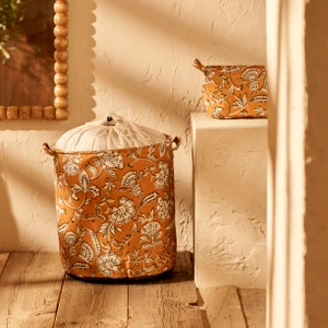 Bella Maison Indian Ağzı Büzgülü Çamaşır Sepeti  Hardal (36x40 cm) - Organizer Hediyeli