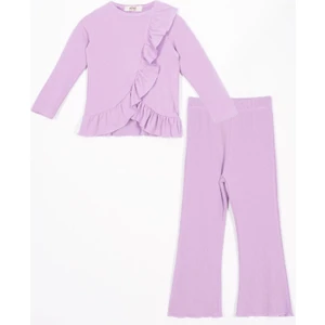 Etek Ucu Fırfırlı Ispanyol Paça Lila Renk Kız Çocuk Takım