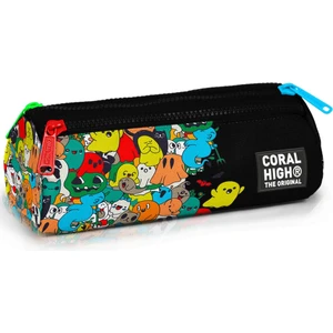 Coral High Siyah Karikatür Desenli Üç Bölmeli Kalem Çantası 22090