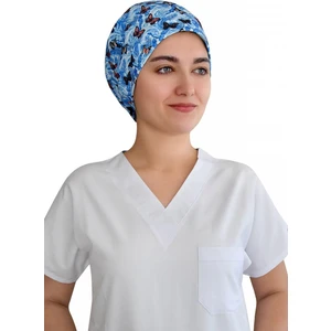 Nur Ortopedi Mavi Kelebekler Desenli Doktor Hemşire Hastane Aşçı Cerrahi Bonesi