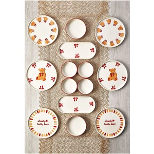 Kitchen Life 14 Parça 6 Kişilik Teddy Bear Stackable Kahvaltı Takımı - Kahvaltılık  (Sevgililer Gününe Özel)
