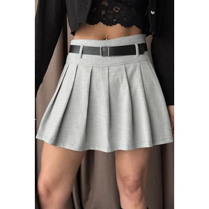 Kadın Piliseli Kemerli Mini Şortlu Etek