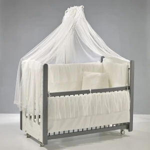 Meltem Smart Mia Anne Yanı Ahşap Sallanır Beşik 60x120 cm (gri-ekru)