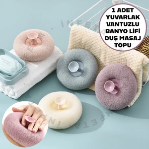 1 Adet Vantuzlu Yuvarlak Banyo Duş Lifi | Vücut Cilt Temizleyici Banyo Masaj Topu