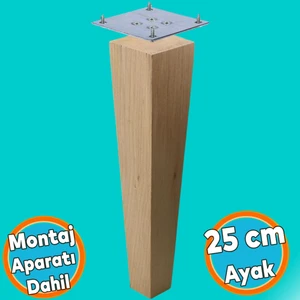 Ahşap Ayak Kare Bağlantı Aparatı Dahil Mobilya Koltuk Kanepe Sehpa Masa Ayağı Ayakları Boyasız 25 cm