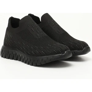 Kadın Siyah Triko Taşlı Memory Foam Tabanlıklı Comfort Sneaker