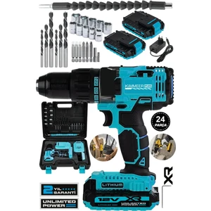Jetta Power Tools Kimmer Plus 12V 2AH Metal Şanzıman Çift Akülü Bakır Sargı 24 Parça Şarjlı Akülü Vidalama Matkap