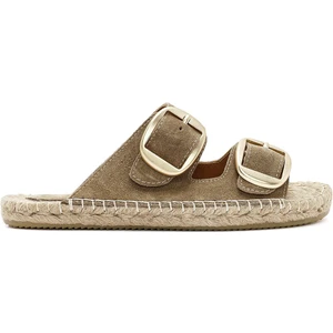 Kadın Taba Tokalı Süet Deri Espadril Terlik 25SFD205010