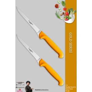Gold Serisi Mutfak Fileto Bıçağı Steak Bıçak Et Balık Tavuk Kesme Fileto Bıçağı 2 Li Set ( Mft-020 )