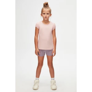 Pudra Pembe Basic Kız Çocuk Sıfır Yaka Karpuz Kol Tişört