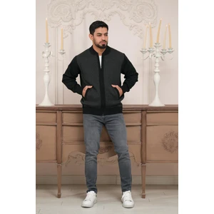 Pilot Yaka Fermuar Kapamalı Klasik Kesim Astarlı Desenli Çelik Örgü Hırka