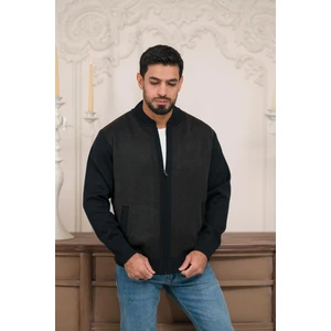 Pilot Yaka Fermuar Kapamalı Klasik Kesim Astarlı Desenli Çelik Örgü Hırka