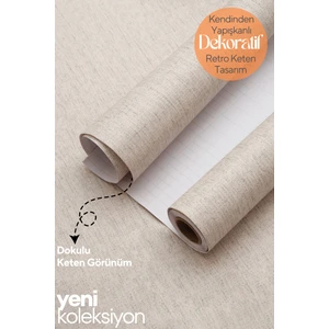 60 cm ×500 cm  Kendinden Yapışkanlı Dokulu Keten Görünümlü Duvar Kağıdı Mutfak Dolap Kaplama