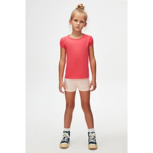 Nar Çiçeği Basic Kız Çocuk Sıfır Yaka Karpuz Kol Tişört