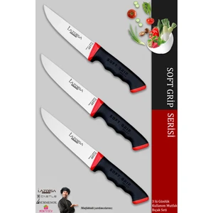 Soft Grip Mutfak Bıçak Seti Et Ekmek Sebze Bıçağı 3 Lü Set Günlük Kullanım ( Mtf-052 )