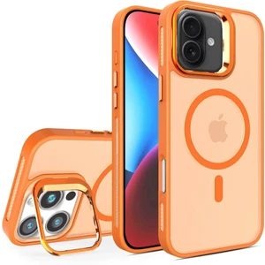 Bilişim Akademi iPhone 16 Stantlı Kılıf Lens Korumalı Kılıf Mat Magsafe Özellikli Kılıf - Turuncu