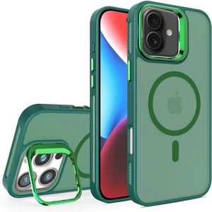 Bilişim Akademi iPhone 16 Stantlı Kılıf Lens Korumalı Kılıf Mat Magsafe Özellikli Kılıf - Koyu Yeşil