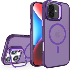 Bilişim Akademi iPhone 16 Stantlı Kılıf Lens Korumalı Kılıf Mat Magsafe Özellikli Kılıf - Derin Mor