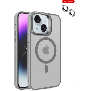 Bilişim Akademi iPhone 15 Kılıf Stantlı Kılıf Lens Korumalı Kılıf Mat Magsafe Özellikli Kılıf - Gri