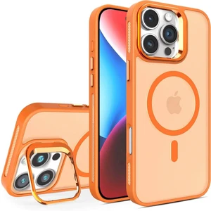 Bilişim Akademi iPhone 16 Pro Stantlı Kılıf Lens Korumalı Kılıf Mat Magsafe Özellikli Kılıf - Turuncu