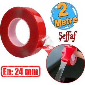 Çift Taraflı Silikon Bant Montaj Bandı Şeffaf 24 mm x 2 Metre Güçlü Çok Amaçlı Yapıştırıcı 1 Adet