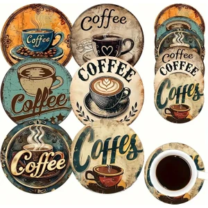 3 Adet Vintage Coffee Ahşap Tasarım Bardak Altlığı Kahve Fincan Çay Tabak Kupa Altı 10 cm Çaplı